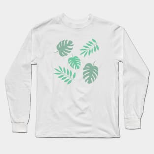 Green Palm Leaves and Tropical Green Monstera Leaves 2 Long Sleeve T-Shirt